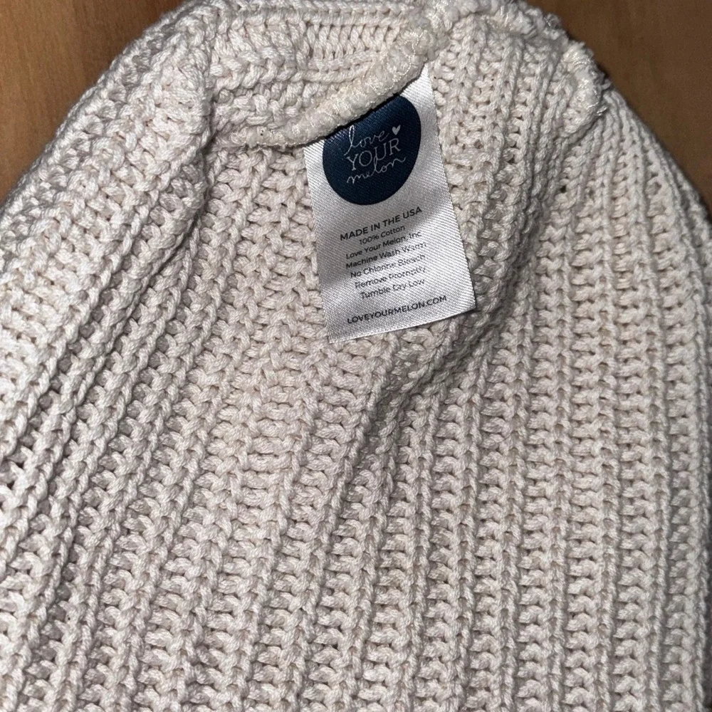 Love Your Melon Cream Ribbed Knit Beanie Hat Made in USA Winter Snow Bunny Lodge